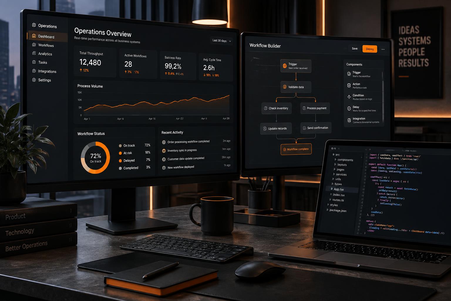 Business operations software and automated workflow interfaces
